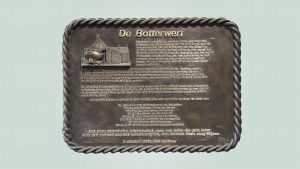 bronzen plaquette en bas relief met beeld element en 3d tekst